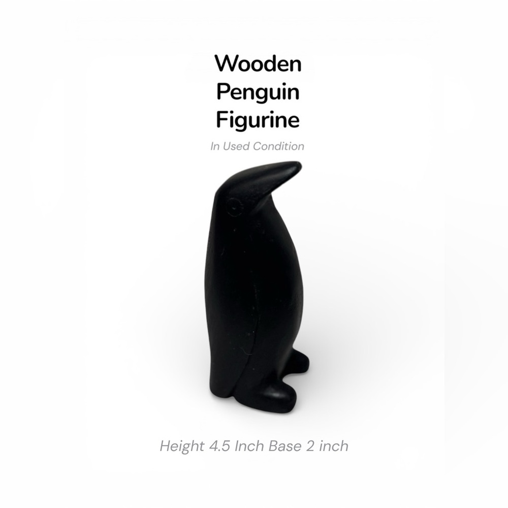 Black Wooden Penguin Figurine – Small Decorative Collectible